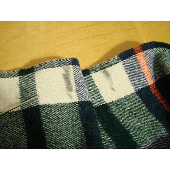 Plaid Wool Blend Blanket Throw Fringe 58x52" Vintage Bright Green Red Blue Warm - Picture 7 of 9